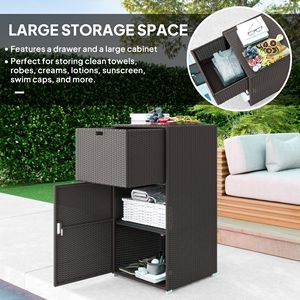 Portasciugamani da Esterno in Ferro Marrone Scuro con Armadietto a Cassetto, Installazione Autoportante per Piscina, Casa, Hotel, Camera da Letto, con Funzione Riscaldante - Product Image 4