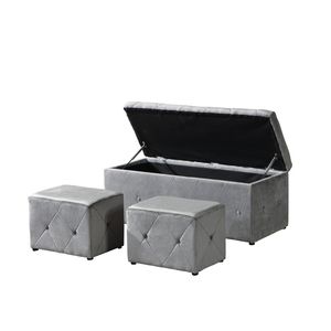 1 Otomana Rectangular de Almacenamiento de Terciopelo Corto Gris Claro con 2 Otomanas Adicionales - Product Image 6