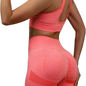 Conjunto Deportivo de Yoga para Mujer, 2 Piezas, Casual, Sólido, Poliéster/Algodón, Sin Costuras, Top Acanalado, Shorts Ajustados, Ropa Deportiva - Product Image 6