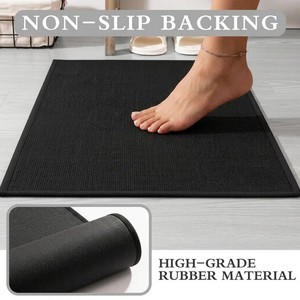 Modern Black Rectangle Bath <b>Mats</b> <b>Set</b> of 2 Non-Slip Woven Polypropylene Floor Rugs for Home <b>Bathroom</b> Use - Product Image 2