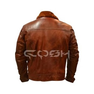 Chaqueta de Cuero Genuino Marrón Vintage para Hombre, Estilo Trucker, con Cuello de Lana, Botones, Chaqueta Western de Invierno - Product Image 3