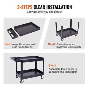 Carrello multiuso in plastica resistente a 2 ripiani da 550 libbre con ruote girevoli a 360° (2 freni)-La - Product Image 6