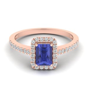 Bague halo en or massif 14 carats de haute qualité REYES, pierre précieuse tanzanite taille radiant 1 carat, certifiée GRA, bijoux en moissanite pour femmes - Product Image 6