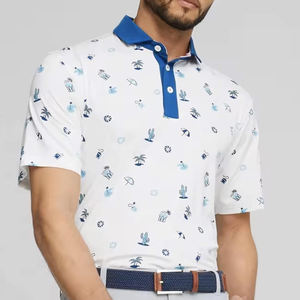 เสื้อกอล์ฟผู้ชายขายส่ง ซับเหงื่อ กันยับ พิมพ์โลโก้ตามสั่ง ผ้าถักโพลีเอสเตอร์/คอตตอน - Product Image 4