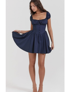 Vestido Mini Azul Marino Sólido para Mujer, Elegante, Ajustado, para Fiesta, Club, Casual, a la Moda, Ropa Moderna y Estilosa - Product Image 2