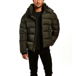 Men's Olive Green Hooded Puffer <b>Jacket</b> Waterproof Windproof Polyester Filled Winter Casual Zipper Closure Thick Insulated High - Product Image 4