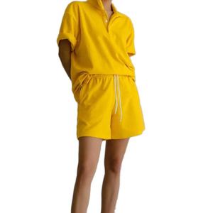 Conjunto de Camiseta de Manga Corta con Cuello con Volantes y Pantalones Cortos por Encima de la Rodilla para Mujer, Casual, Color Sólido, Spandex/Poliéster, Transpirable y Ecológico - Product Image 5