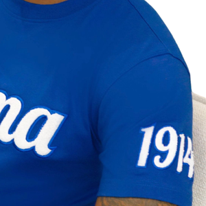Camiseta Sigma 1914 de Chenilla Azul para Hombre, con Letras Griegas, Prenda Premium para Fraternidad, Manga Corta, Corte Clásico, Estilo Casual - Product Image 3