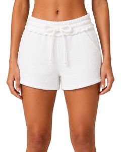 White <b>Women</b> Drawstring Casual <b>Shorts</b> Soft Cotton Terry Summer Beach Lounge <b>Shorts</b> Elastic Waist <b>Pocket</b> Comfortable Fashion - Product Image 1