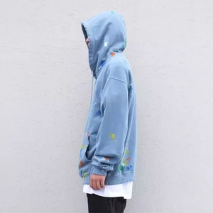 เสื้อฮู้ดดี้ผู้ชายแบบสวมหัว ดีไซน์ขาดๆ สำหรับใส่เที่ยวข้างนอก สีพื้น สไตล์ไฮสตรีทแฟชั่น - Product Image 2