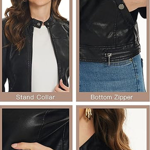Veste coupe-vent respirante en peau de mouton écologique noire pour femme, manches longues, col boutonné, fermeture éclair, couleur unie - Product Image 6