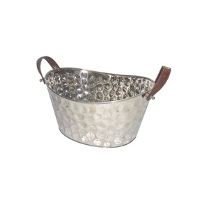Hammered Galvanized Iron Round Beverage Tub Ice Bucket Party <b>Drink</b> <b>Cooler</b> with Handles Modern Outdoor Hospitality Barware - Product Image 1