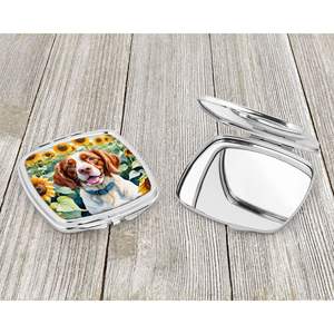 Brittany Spaniel Tournesols Miroir de maquillage compact pliant pour femmes Voyage Miroir de poche décoratif Cadeau - Product Image 3