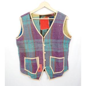 Elegant Handmade Eco-Friendly Breathable Cotton <b>Kantha</b> V-Neck Women's Waistcoat Winter Short <b>Jacket</b> Vest Button Closure - Product Image 5