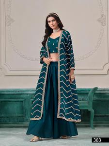 Chinon Designer Free Size Stitched Modern Crop for Wedding Party Diwali - Product Image 3