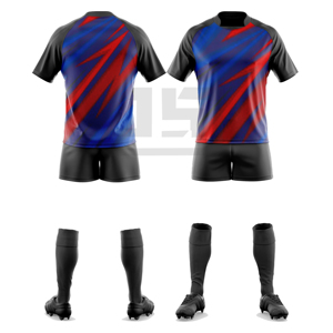 ชุดฝึกซ้อมรักบี้แบบกำหนดเอง เสื้อเจอร์ซีย์ปักลาย 3 มิติ กางเกงขาสั้น น้ำหนักเบา ทนทาน ระบายอากาศได้ดี ป้องกันแบคทีเรีย กันลม สำหรับนักกีฬา - Product Image 5