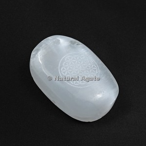 Tree of Life Engraved Selenite Palm Stone Wholesale Natural <b>Craft</b> Gemstone Folk Art Feng Shui Chakra Healing Wands for Gift - Product Image 6