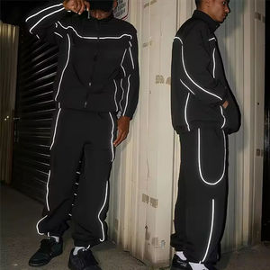 New Arrival <b>Reflective</b> Lightweight <b>Running</b> Streetwear Track Suit 2 Pieces <b>Jacket</b> and Pant Nylon Windbreaker Tracksuit Custom Set - Product Image 1