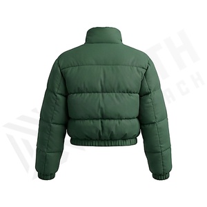 Green Quilted Jacket Full Sleeve Stand Collar Zipper Closure Windproof Winter Short Length Polyester Filling - Product Image 2