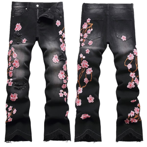 Jeans en denim évasés avec broderie personnalisée, ultra-doux, respirants, écologiques, broderie pour femmes, tissu de qualité supérieure, séchage rapide, coton - Product Image 6