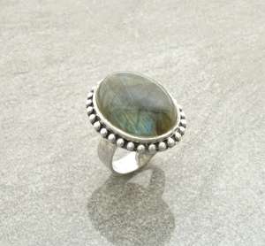 แหวนลาบราดอไรต์ธรรมชาติ เงินแท้ รูปไข่ หินสีเขียว วินเทจ โบโฮ เครื่องประดับเชือกโบราณ ของขวัญ - Product Image 3
