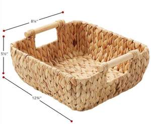 Water Hyacinth Oval <b>Storage</b> <b>Baskets</b> with Wooden Handles Handwoven Nesting Organizer Bins for Home Closet - Product Image 3