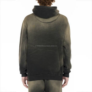 Sweat-shirt à capuche surdimensionné en coton et polyester léger, personnalisé, de haute qualité, fabriqué en usine, délavé à l'acide, déchiré, ourlet brut - Product Image 2