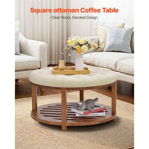 Tavolino da Caffè Ottomano Grande da 31,9 Pollici con Piano Sollevabile, Ripiano in Legno Massello Trapuntato e Poggiapiedi Imbottito in Lino - Product Image 2