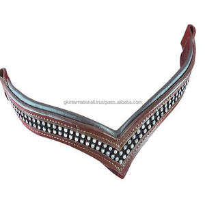 Correa para cejas de caballo en forma de V, cuero genuino negro y marrón, suave relleno de vaca y costura con brillante y cadena de diamante - Product Image 5