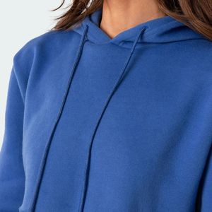 Sudadera corta con capucha para mujer, de color liso, de forro polar, de manga larga, diseño asimétrico, para otoño - Product Image 4