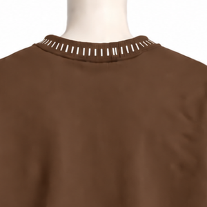 Mens <b>Brown</b> Stitched Border Distressed Crewneck Sweatshirt Loose Fit <b>Long</b> <b>Sleeve</b> Pullover Casual Streetwear Everyday Fashion <b>Top</b> - Product Image 4