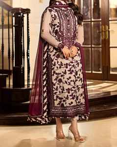 Ensemble shalwar kameez 3 pièces en chiffon traditionnel de haute qualité pour femmes, avec châle brodé pour mariage et fête - Product Image 6