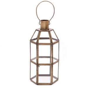 Lanterne vintage en verre noir et métal doré, porte-bougie pour décoration de table, lanternes pour intérieur - Product Image 5