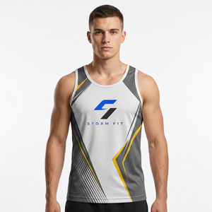 Camiseta sin mangas Storm Fit para hombre, con estampado por transferencia térmica, 100% poliéster, de secado rápido, cuello redondo, para entrenamiento, gimnasio, ropa deportiva, 180g - Product Image 2