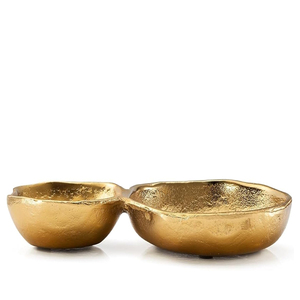 2 Cluster Decorative Bowls Bright Gold <b>Snack</b> <b>Tray</b> Bowl Chip & Dip Serving Piece Strong Brass Centerpiece - Product Image 3