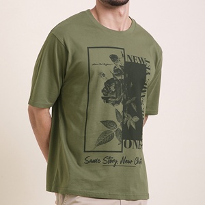 เสื้อยืดแขนสั้นสีเขียวมะกอก พิมพ์ลายกราฟิกดอกไม้สไตล์วินเทจ ทรงหลวม ผ้าคอตตอน 100% คุณภาพสูงสำหรับผู้ชาย - Product Image 1