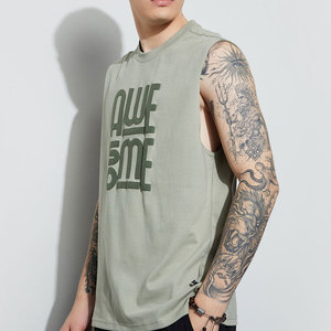 Camiseta sin mangas para hombre, cuello redondo, estampado genial, corte regular, algodón, estilo casual, color verde. - Product Image 3