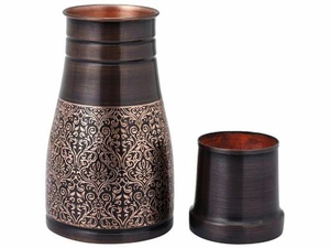 Bouteille d'eau en cuivre pur gravée sur mesure avec gobelet en cuivre, ensemble de vaisselle ayurvédique fait main pour la maison, le bureau et les voyages - Product Image 3