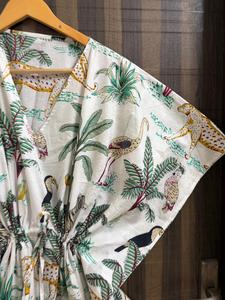 Women Cotton Floral Maxi <b>Kaftan</b> Dress Batwing Sleeves V-neck Jungle Animal <b>Beach</b> Cover up Boho Resort Wear Kimono Tunic Summer - Product Image 3