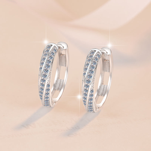Pendientes de Aro de Plata con Moissanita, Elegantes Pendientes de Aro con Pavé, Joyería Fina de Lujo, Regalo para Mujer, Boda, Fiesta - Product Image 4