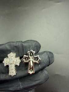 925 <b>Silver</b> Lab Grown Diamond <b>Cross</b> Stud <b>Earrings</b> Baguette and Round Diamond Religious Mens Luxury Iced <b>Earrings</b> Pair - Product Image 3
