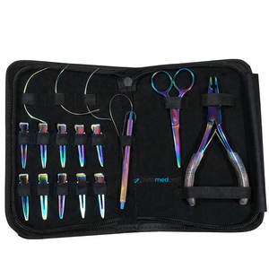 Kit d'outils professionnels pour extensions de cheveux, complet, avec pince à micro-anneaux, ciseaux, aiguille à boucle, pinces, finition dorée, ensemble de salon - Product Image 3