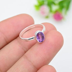 Anillo de Amatista de Diseño Moderno, Plata de Ley 925, Joyería Fina Minimalista, Anillo Fino para Mujer para Boda, Fiesta, Compromiso, Aniversario - Product Image 3