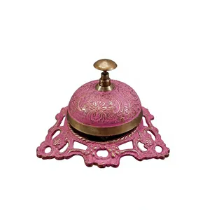 Pink Floral <b>Brass</b> Service <b>Bell</b> Decorative Push Call <b>Bell</b> Vintage Reception Desk <b>Bell</b> Hotel Restaurant Counter Tabletop Decor - Product Image 4