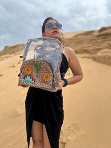 กระเป๋าเป้หนังพีวีซีแบบใสมีเครื่องมือของแท้สินค้ามาใหม่กระเป๋าสะพายหลังแบบใสมีสไตล์ใสมีสไตล์หนังโปร่งใสกระเป๋าสไตล์ตะวันตก - Product Image 3