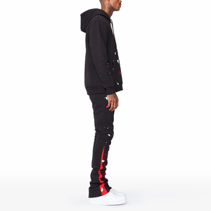 Ensemble de survêtement streetwear pour homme, personnalisable, noir et rouge, en polaire polyester à séchage rapide, avec sweat à capuche et pantalon long à cordon de serrage - Product Image 2