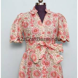Vestido Kangura de Nuevo Diseño para Mujer, Manga Corta, Cuello en V, 100% Algodón, Estampado Floral, Vestido Étnico y Transpirable, Ropa de Verano Cómoda - Product Image 4