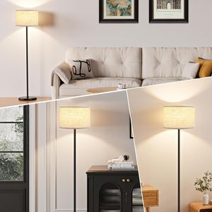 Lampada da Terra Moderna 60 Pollici con Paralume Beige e Asta Nera, Lampade Alte per Soggiorno, Camera da Letto, Ufficio, Sala da Pranzo (Lampadina Non Inclusa) - Product Image 1