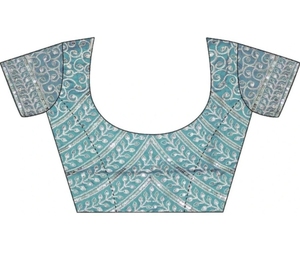Sari Bollywood Jimmy Jimmy pour femme, brodé et orné de motifs floraux, avec blouse non cousue (bleu) - Product Image 5