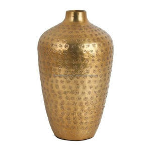 Fancy Flower Pot Living Room Dormitorio Florero decorativo y maceta de metal Hoja de hierro Jarrón con acabado dorado de gran tamaño a precios baratos - Product Image 1
